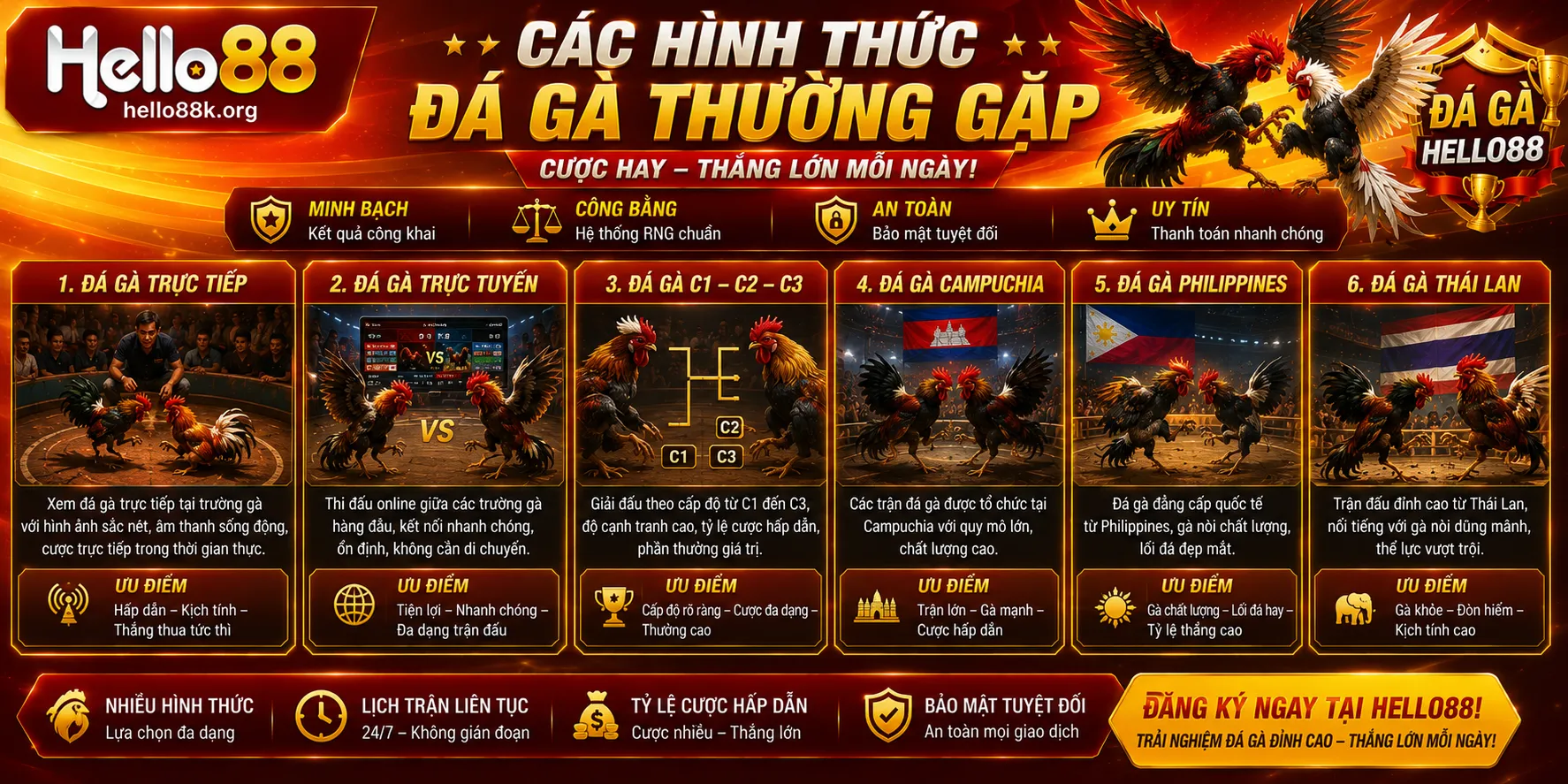 Đá Gà Hello88: Hình Thức, Lịch Trận Và Quy Tắc 1 Các hình thức đá gà thường gặp