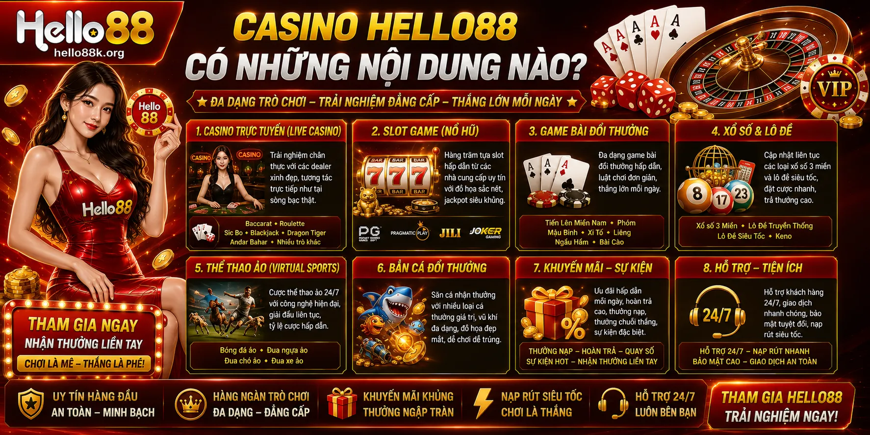 Casino Hello88: Sảnh Live, Luật Chơi Và Cách Tham Gia 1 Casino Hello88 có những nội dung nào?