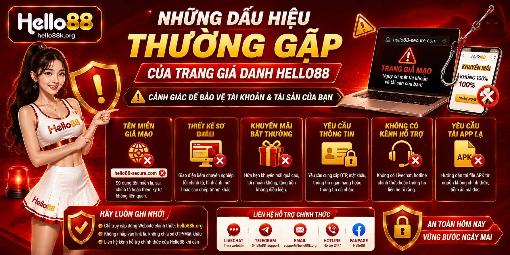 Những dấu hiệu thường gặp của trang giả danh Hello88