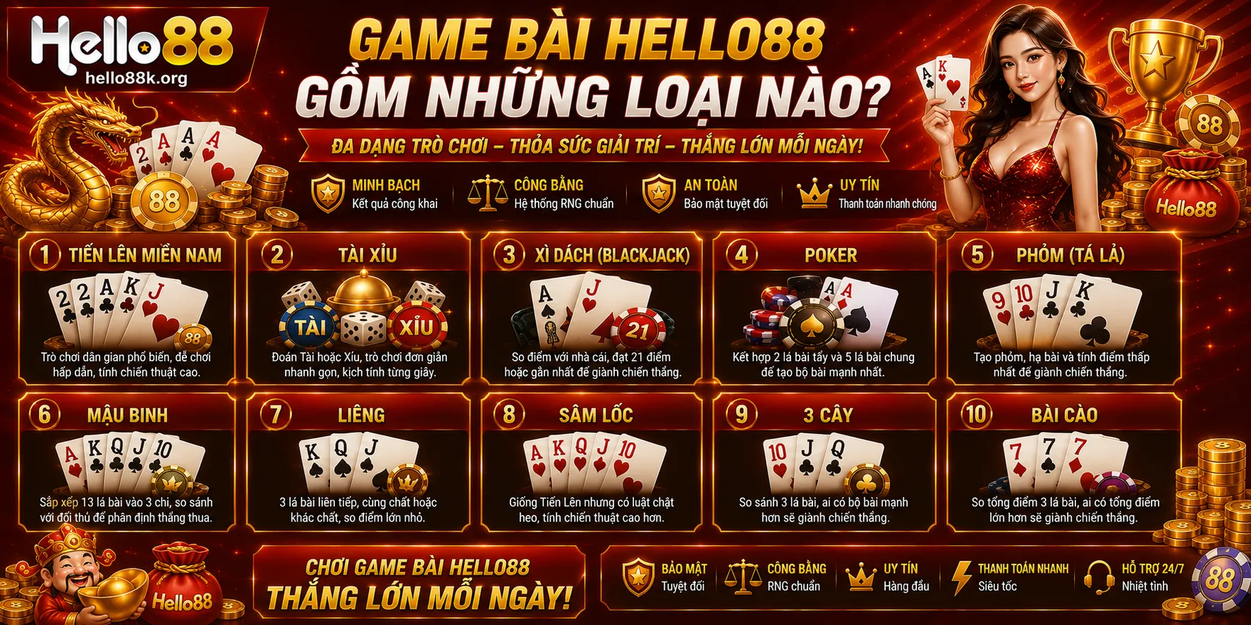 Game Bài Hello88: Các Trò Chơi Và Luật Cơ Bản 1 Game bài Hello88 gồm những loại nào?