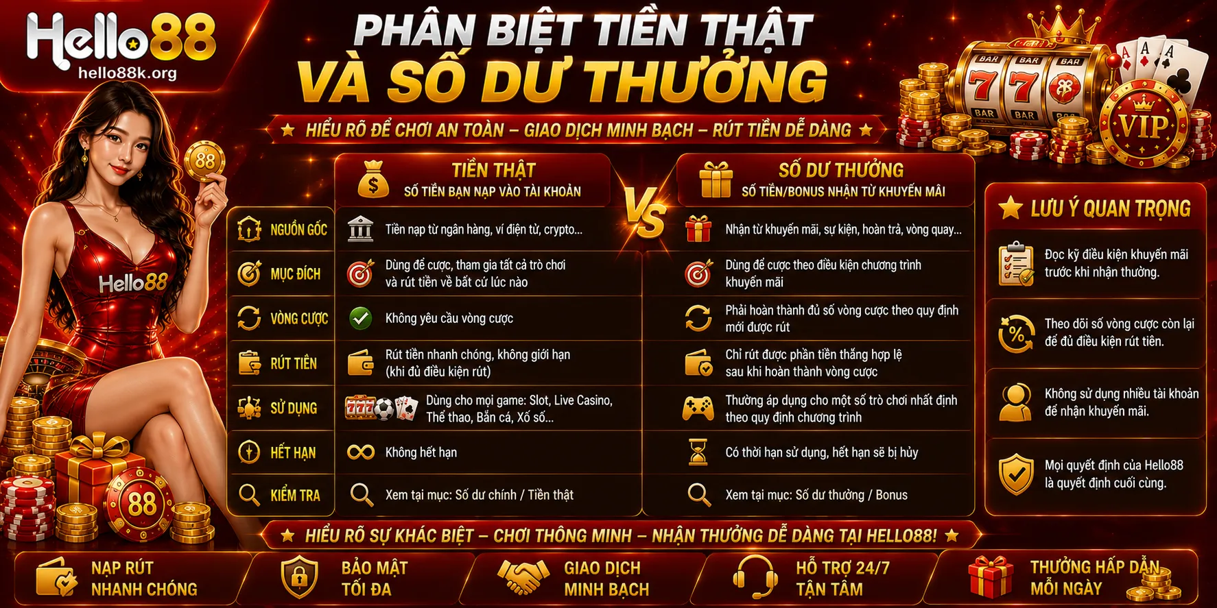 Điều Kiện Khuyến Mãi Hello88: Vòng Cược Và Quy Định Rút 2 Phân biệt tiền thật và số dư thưởng